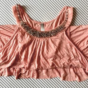 Gathered Embellished Neckline Blouse